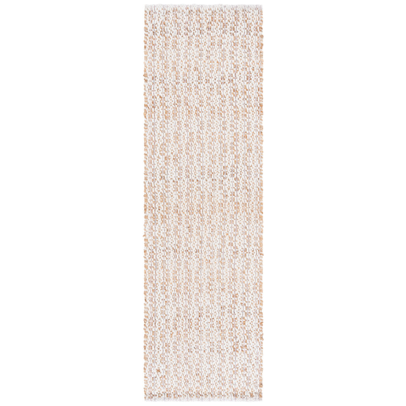 Natural Fiber 225 Hand Loomed Jute; Wool; Pet No Pattern Rug in Natural/Pink, Runner 2'3" x 8'