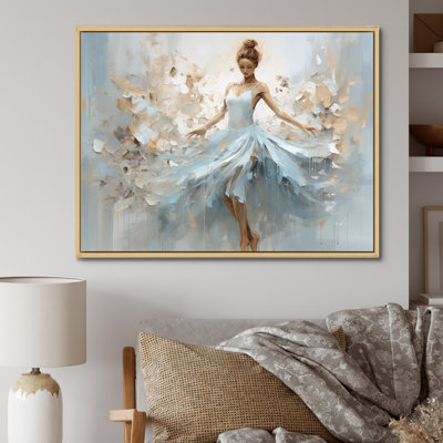 Blue Gold Minimalism Ballerina - Ballet Framed Canvas Print Wall Art