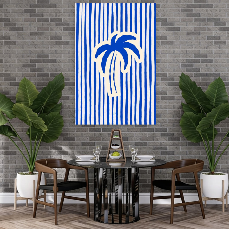 Impression d'art mural côtier bleu à rayures bleues, 48" H x 32" W