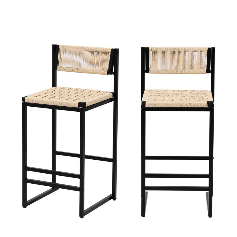 De 2 tabourets de salle à manger tissés, base en métal, siège en corde de papier, conception moderne pour n'importe où, glissade, l 15,19 po x H 34,82 po