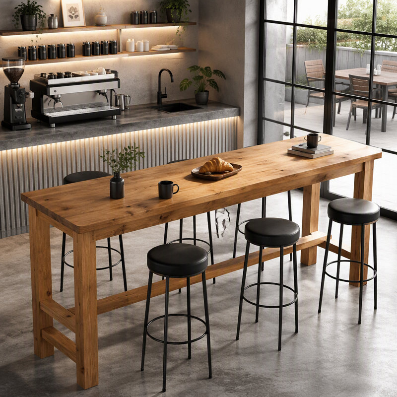 Table de bar rectangulaire en bois massif de 160 cm (63 po), hauteur comptoir.