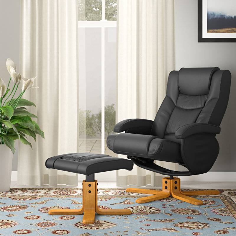 Worthen 73cm Wide Faux Leather Swivel Ergonomic Recliner, Black