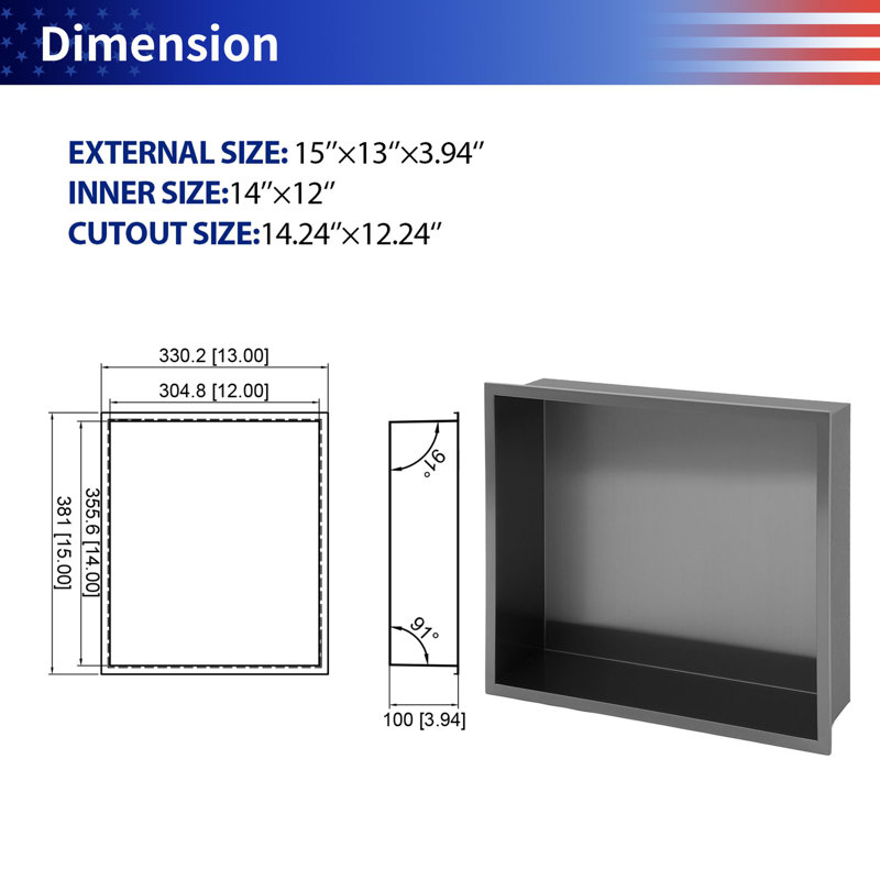 Niche murale en acier inoxydable, Noir mat