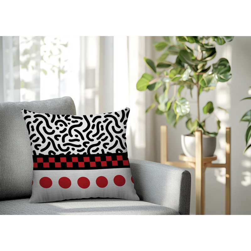 Oreiller carré réversible intérieur / extérieur Kixie, Carré 16 po, Rouge