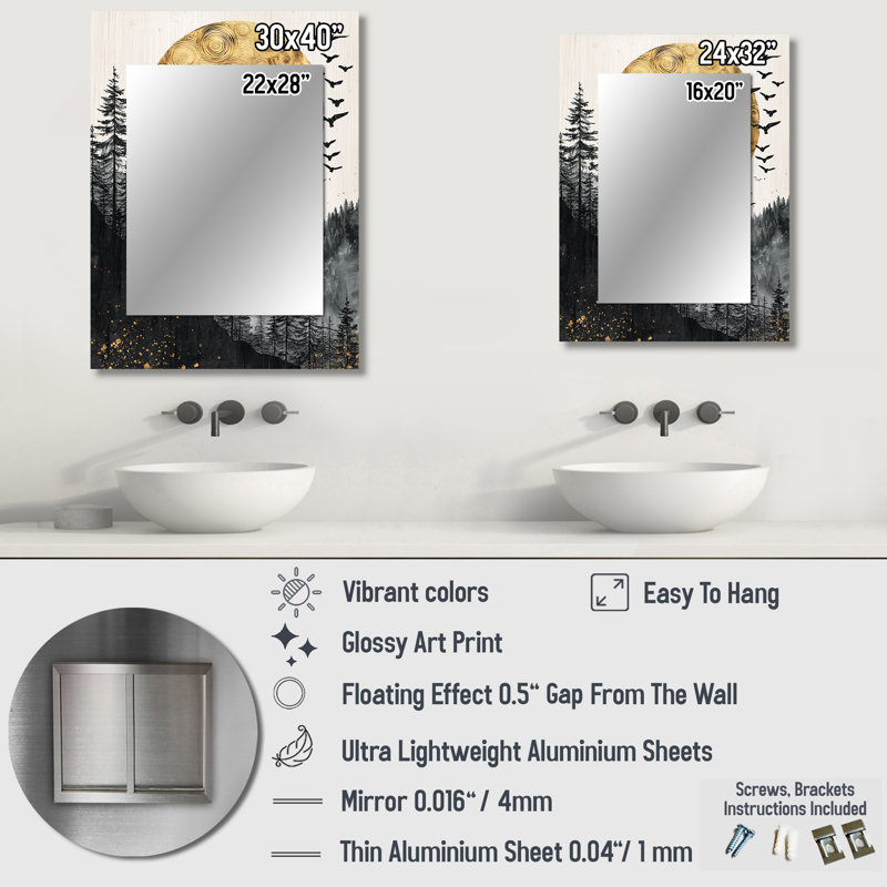 Gothic Crow Under A Golden Moon III - Crow Decorative Mirror, Modern Wall Mirror, Printed Metal Art, 32" x 24"