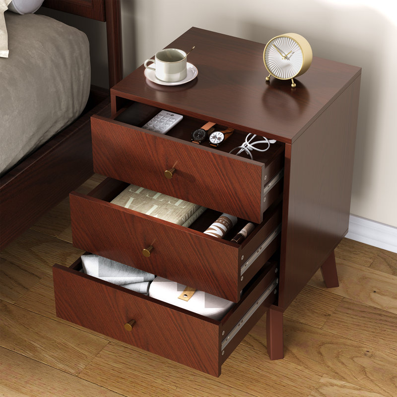 Mid-Century Modern 3-Drawer Nightstand, Set of 2
