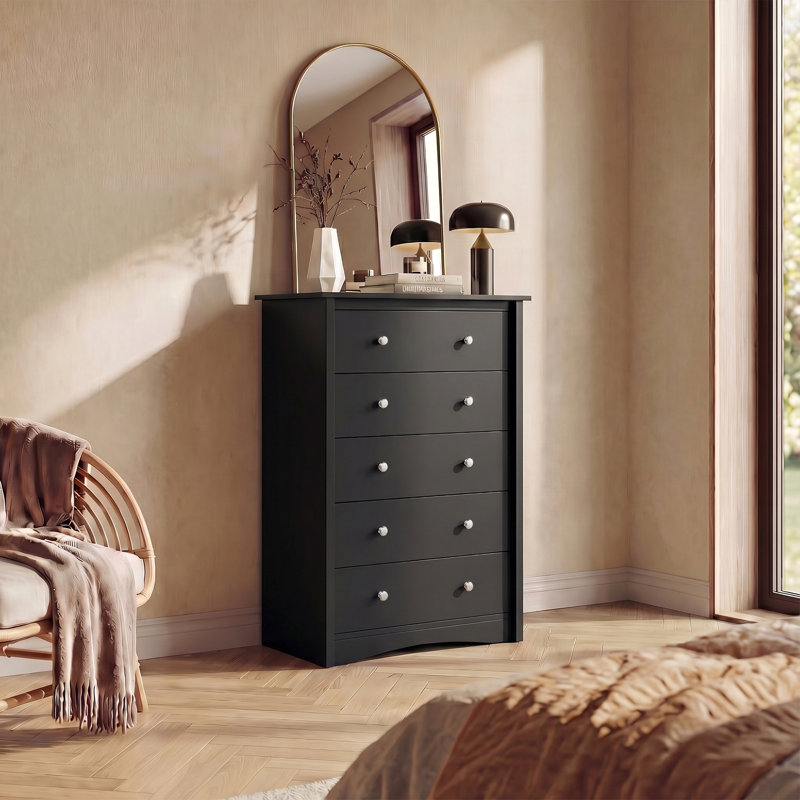 Modern 5-Drawer Dresser With Anti-Tip Kit, Tall Wood Chest For Bedroom Or Living Room Storage, 45" H x 31.5" W x 15.7" D, 5