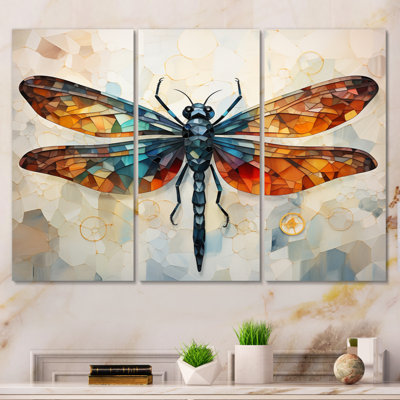" Orange Dragonfly Insects Flight Geometric I " 3 - Pieces