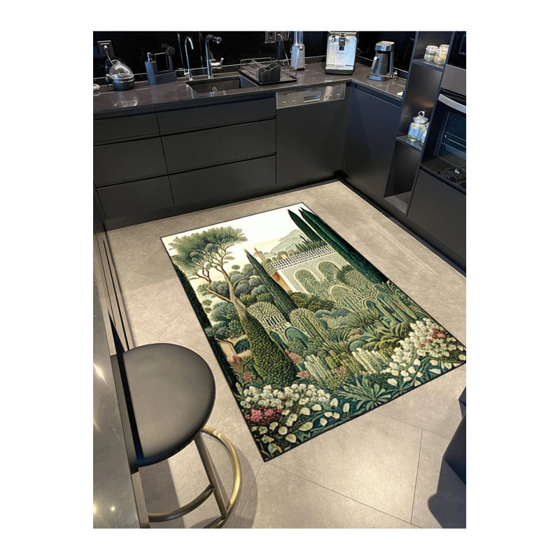 Tapis vert lavable à motif animal botanique vert, Rectangle 2 pi 4 po x 4 pi