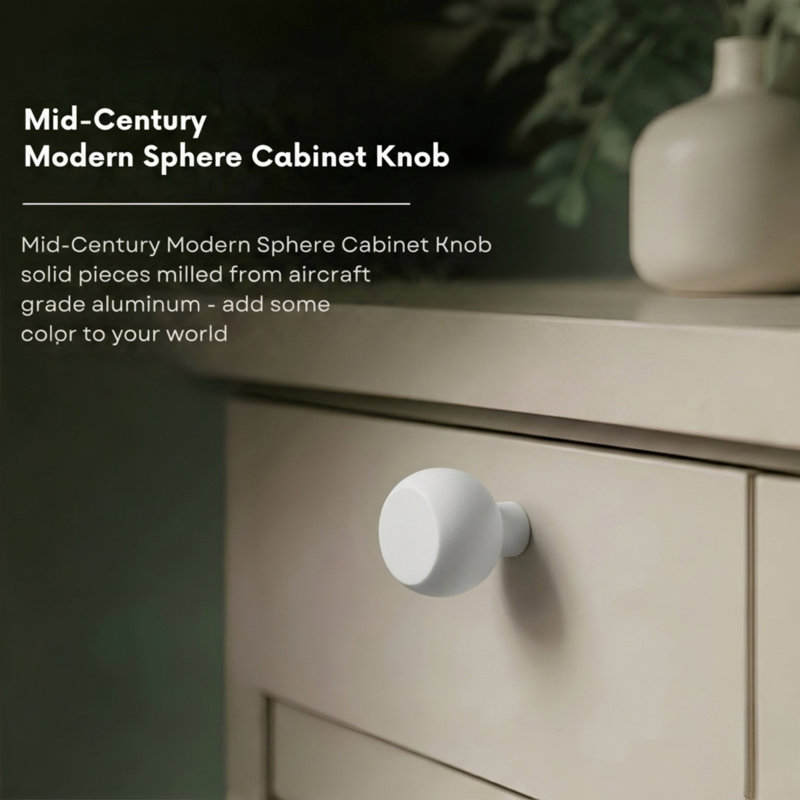 ROUS Hardware Mid Century Modern Sphere Knob, Snow (White)