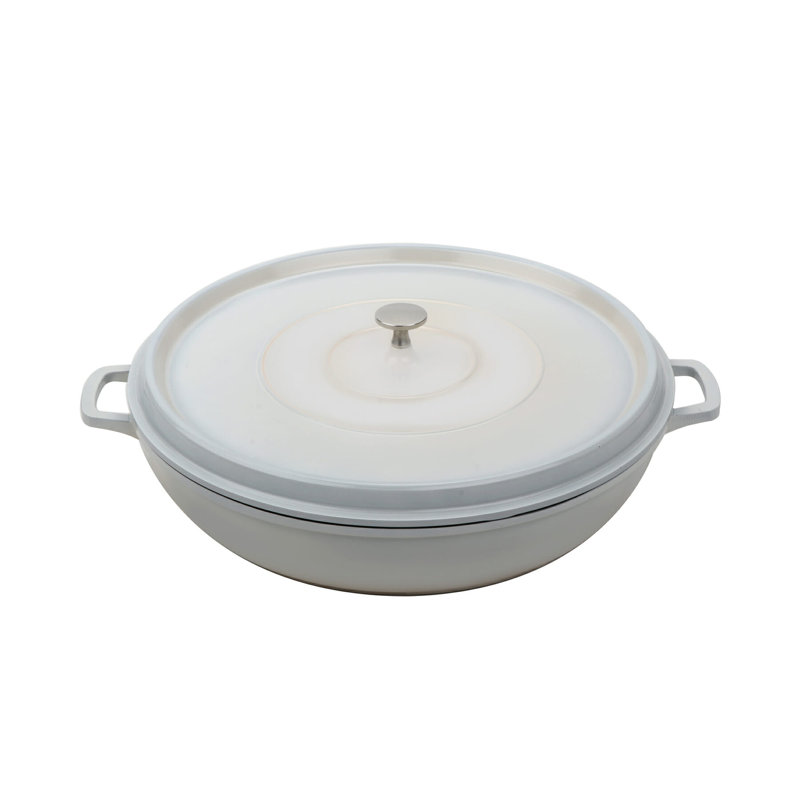 GET Braisière ronde antiadhésive en aluminium coulé avec couvercle, Blanc, 7,5 pte
