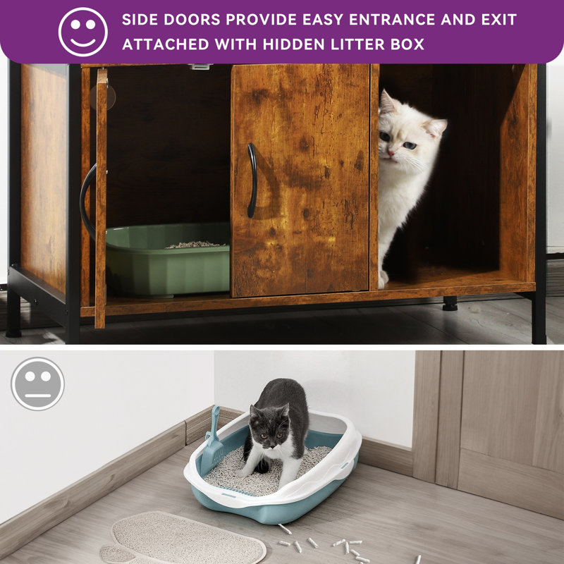 Tucker Murphy Pet™ Rustic Litter Box Enclosure With Shelves, Rustic Brown/Black