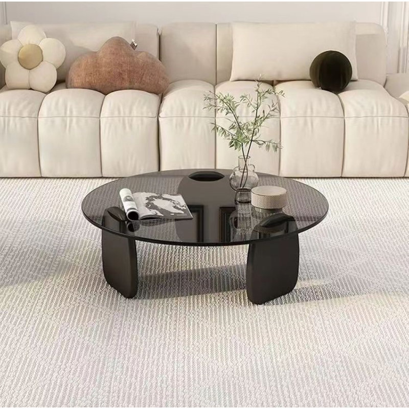 Staciee Contemporary 2-piece Round Glass Cocktail Table With Solid Oak Base