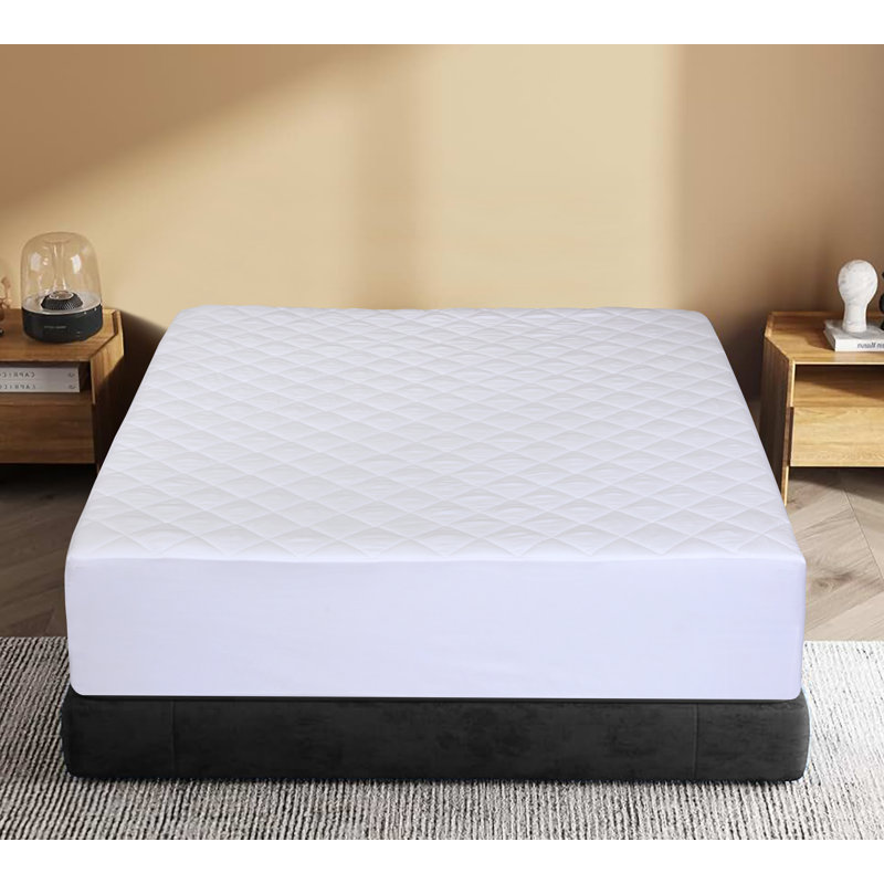 Queen Size Quilted Fitted Mattress Pad 100 GSM Elastic Mattress Topper Protector & Cover, Soft & Machine Washable, Deep Pocket Skirt (16-18), Fits Mattresses up to 16