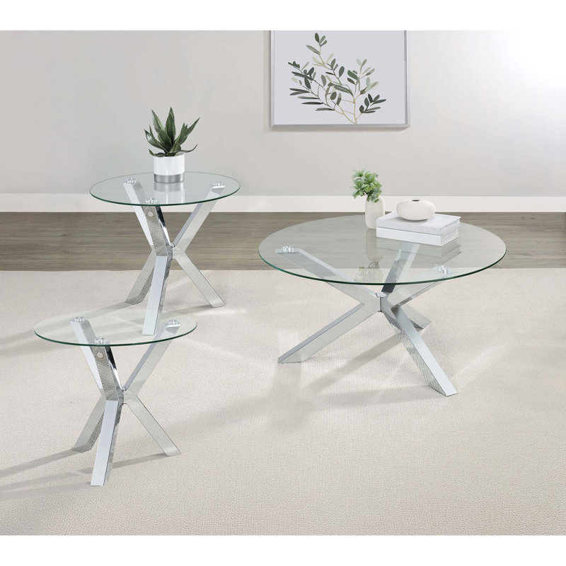 Modern Round Coffee Table Set with Tempered Glass Tops