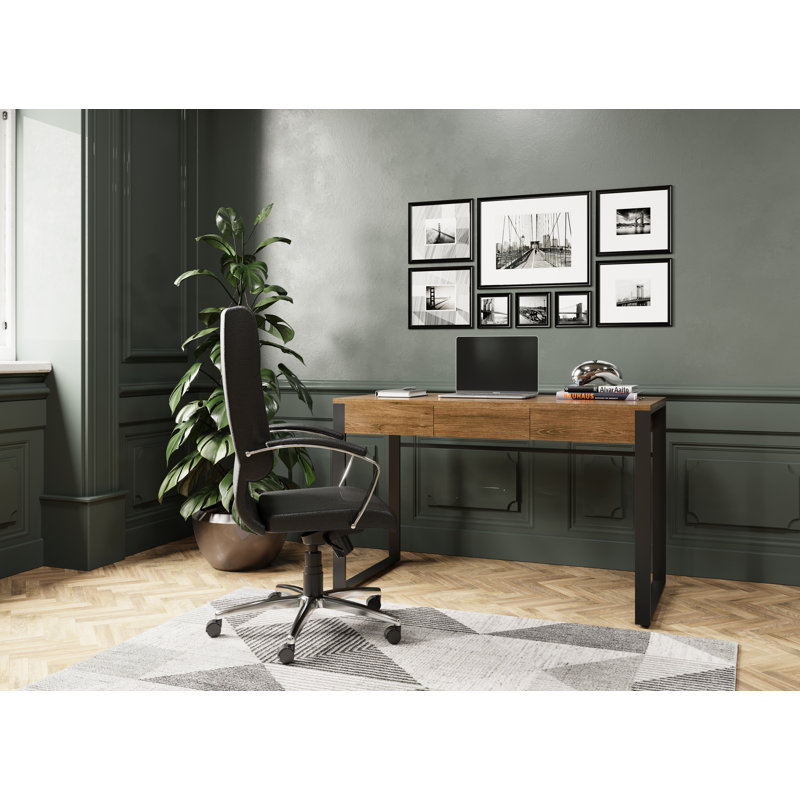 Walnut and Steel Modern Office Desk with Drawer