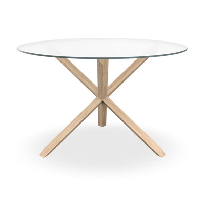 Daryen Round Glass Top Dining Table with Wood Base