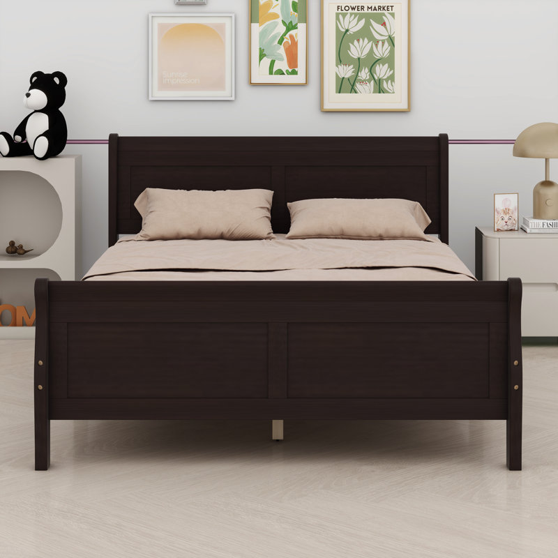 Lit plateforme en bois avec tête de lit, Lit double, Espresso