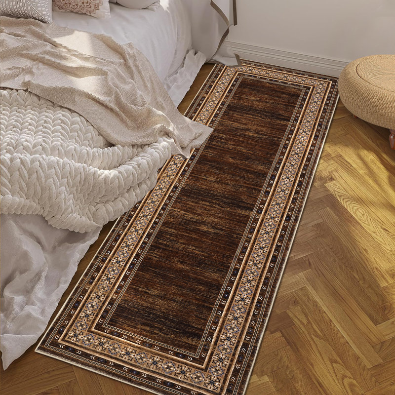 Tapis lavable moderne en simili laine avec envers antidérapant, Brun-roux, 2 x 8 pi