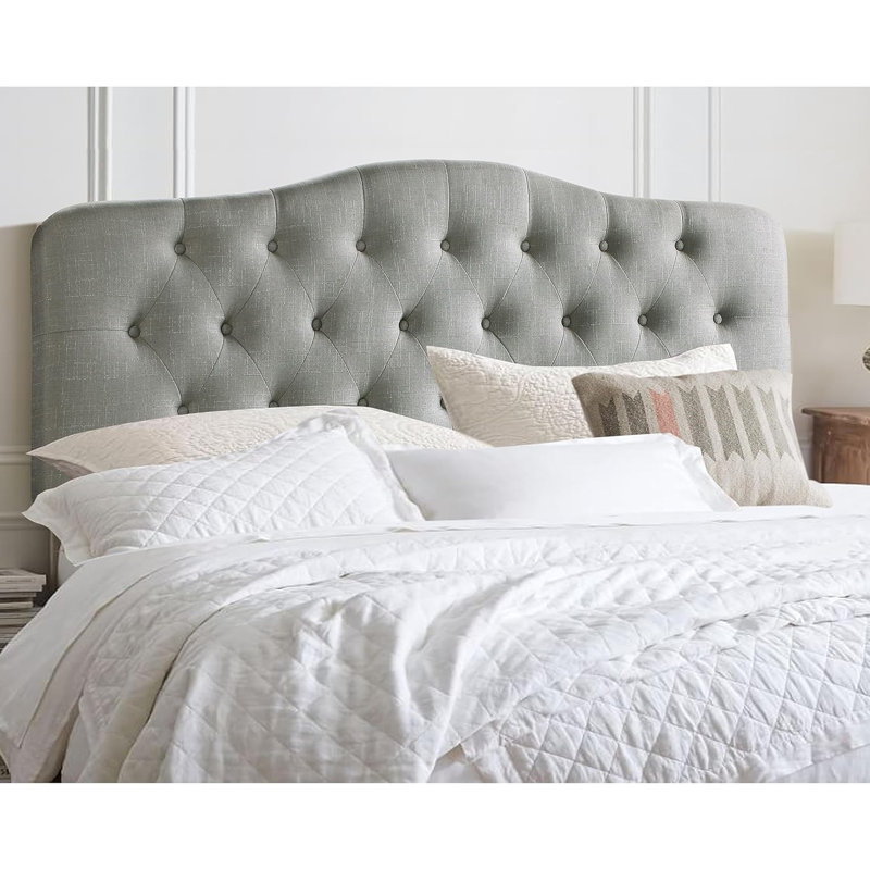 Linen Upholstered Headboard-Modern-Adjustable Height-Button Tufting, Queen, Grey