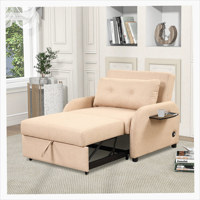 3-in-1 Convertible 41.5'' Sleeper Sofa Chair, Beige Linen