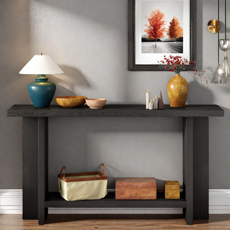 Vintage Console Table With T-leg Design And 2-tier Structure, Black