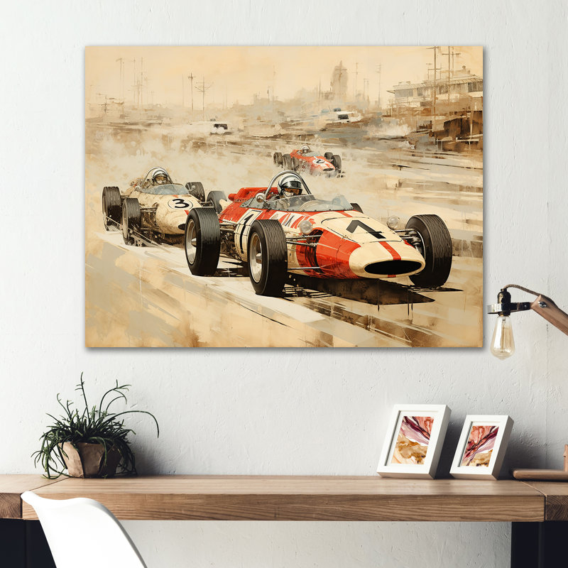 «Vintage Rally Speed Car Melody 1 - Race Tracks», art mural en métal MT135881, H 24 po x l 32 po x P 1 po