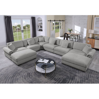 Canapé modulaire surdimensionné en coin avec chaises réversibles et canapé modulaire en chenille 8 places