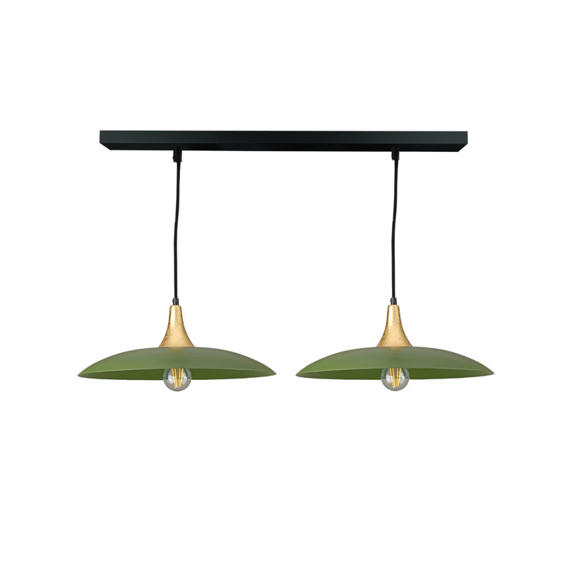 - Light Matte Black Dome Pendant, 120cm H x 110cm W x 41cm D, 2 Lights, Gold/Khaki