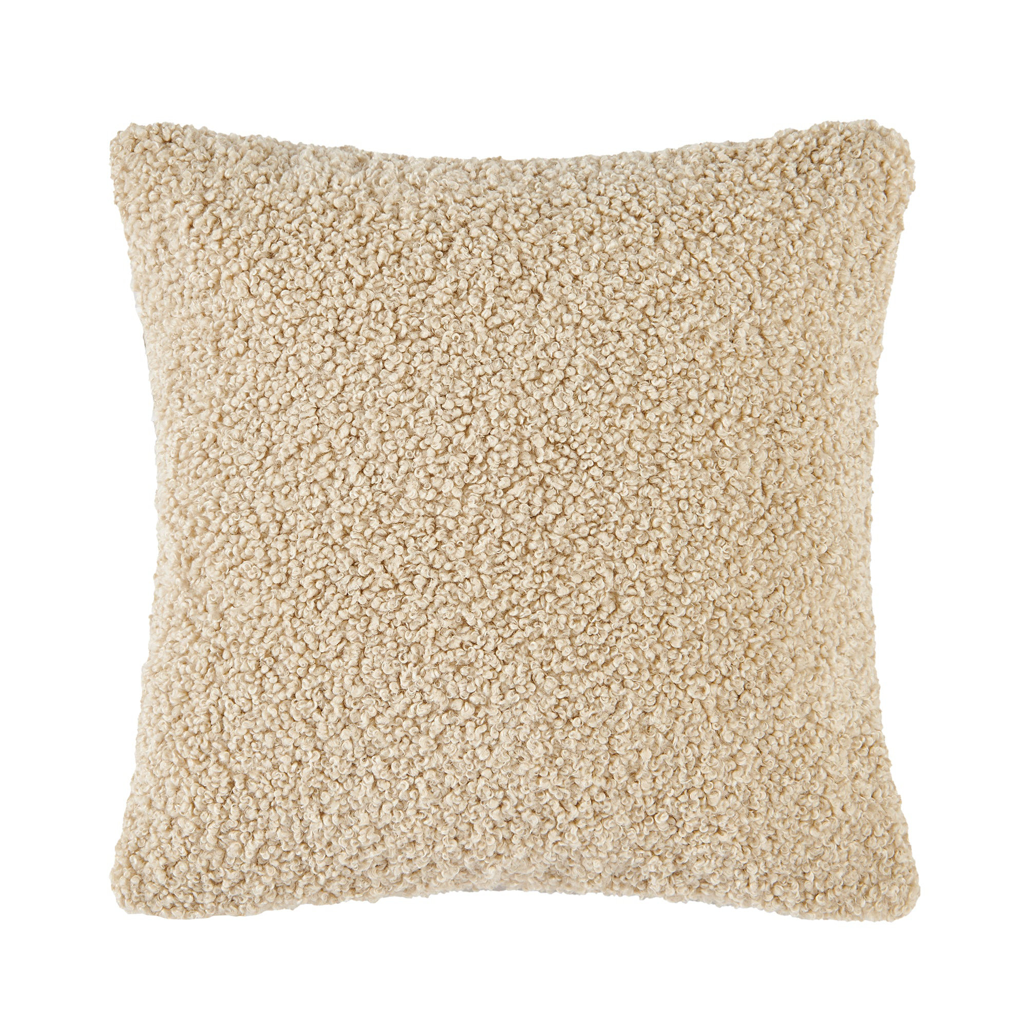 Teddy Soft Plush Textured Boucle Cozy Fluffy Classic Chic Modern Rustic Decorative Pillow, Cream, 18"H x 18"W
