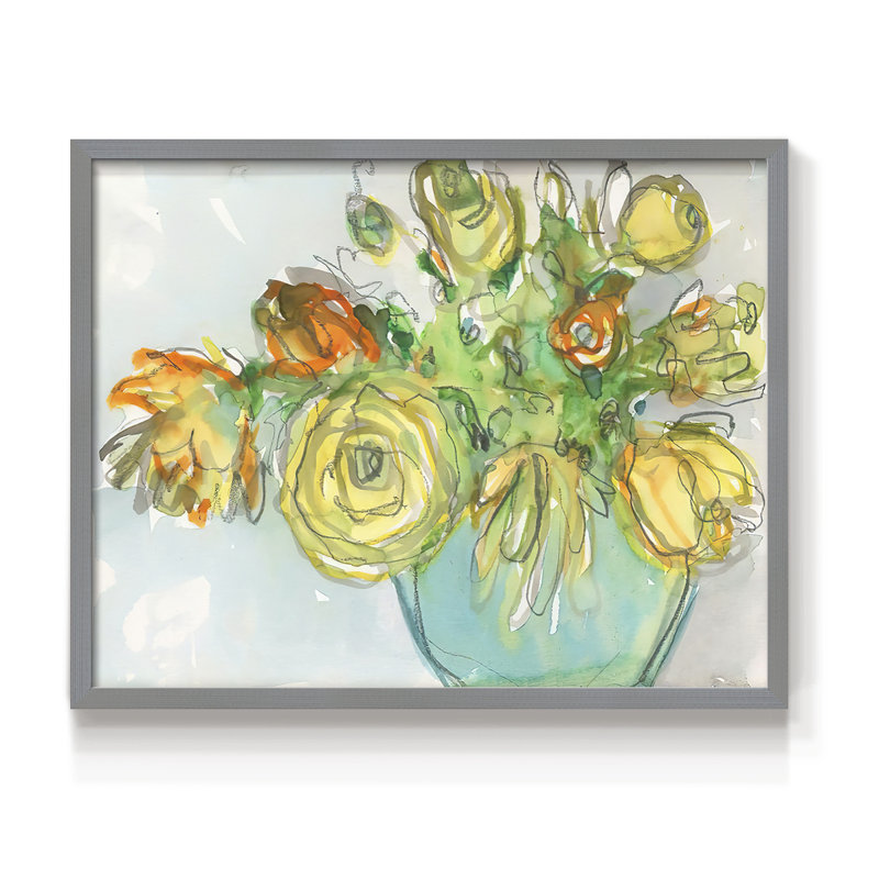 Printemps accent floral I - impression encadrée - réaménageable, Gris, H 22 po x l 28 po