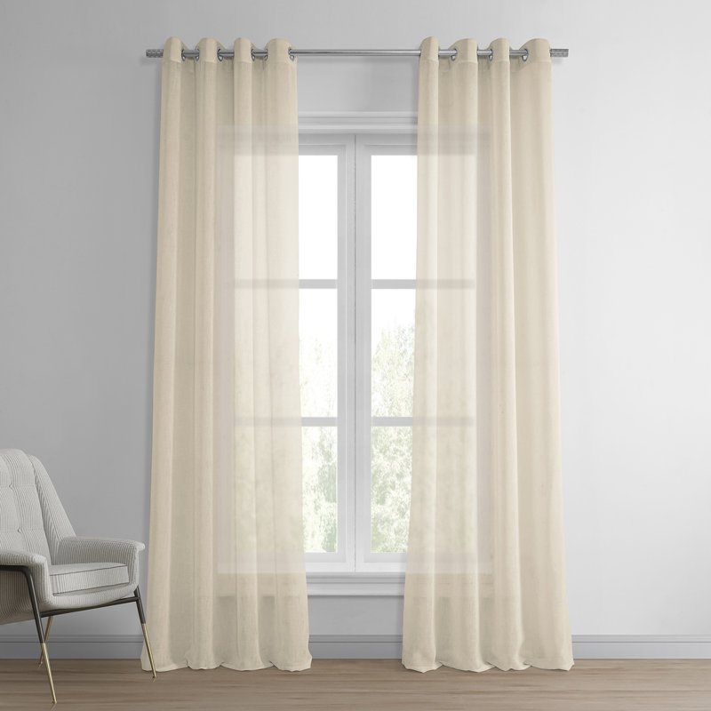 Rideaux transparents en lin à oeillets pour le salon, rideaux de chambre à coucher pour panneau simple de grande fenêtre