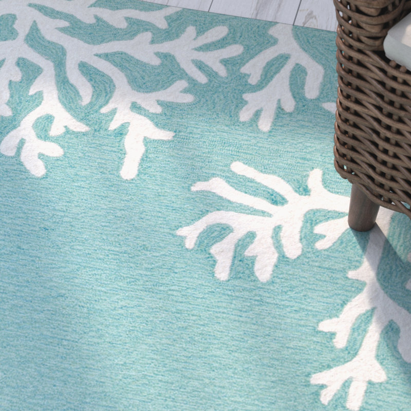 Tapis intérieur / extérieur bleu touffeté à la main à motif floral Bellavia, Rectangle 2 pi x 3 pi