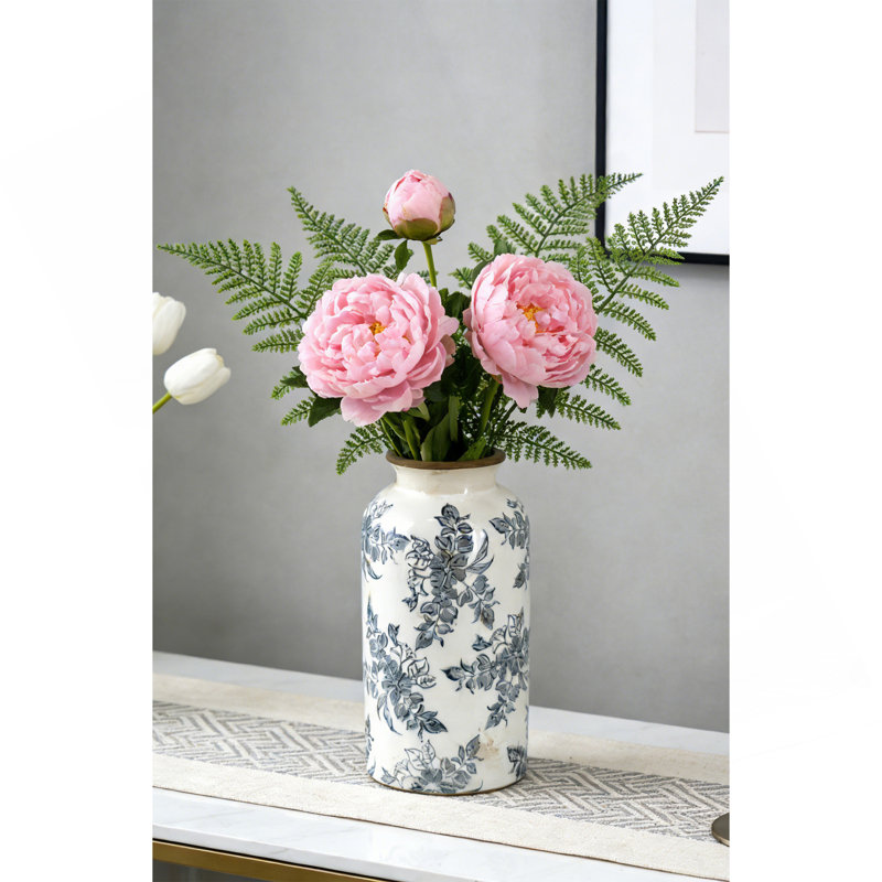5.3X5.3X10.2" Flower Vase With Floral Pattern