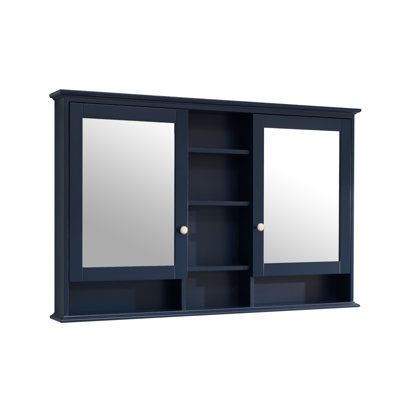 55'' W  X 35'' H Surface Framed Medicine Cabinet With Mirror  And 9 Fixed Shelves,Navy Blue