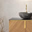 Comptoir de salle de bain 60 po avec armoire diagonale brun chêne, fabrication en contreplaqué de haute qualité, eau, espace de rangement spacieux, système de fermeture en douceur, fabrication à plat pour armoire à grain