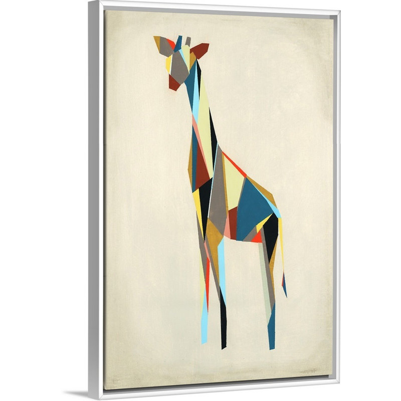 « tip toe zoo ii », peinture sur toile, Cadre flottant blanc, H 19,7 po x l 13,7 po x p 1,75 po