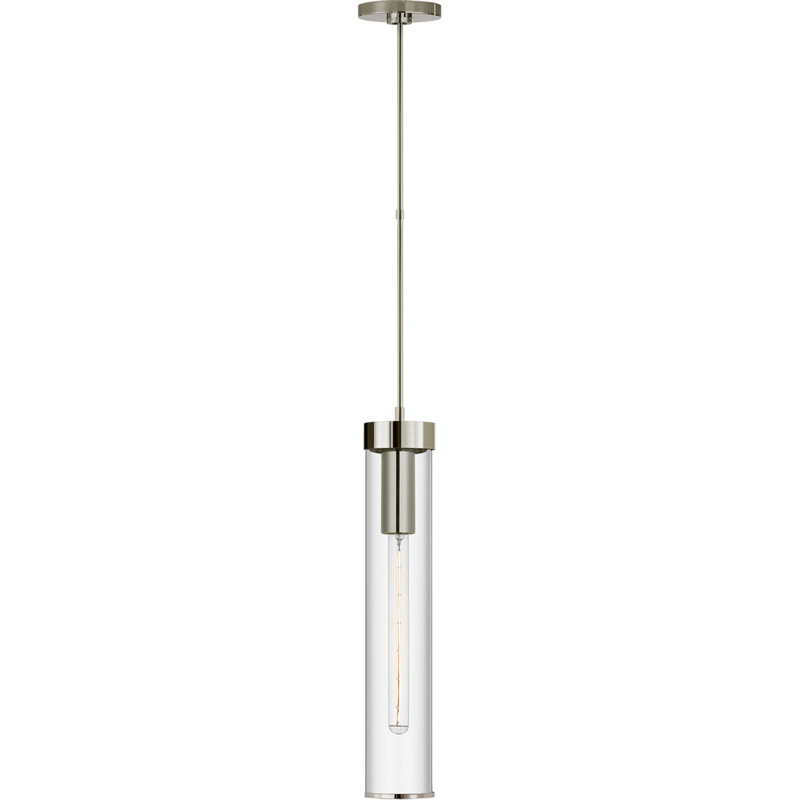 Kelly Wearstler Liaison Short Pendant, Clear, 18.75" x 3.5" W x 3.5" D, Polished Nickel