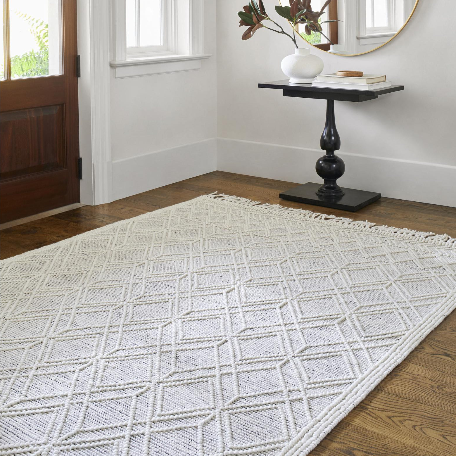 Esty Ivory Hand-Woven Wool Rug, Rectangle 8' x 10'
