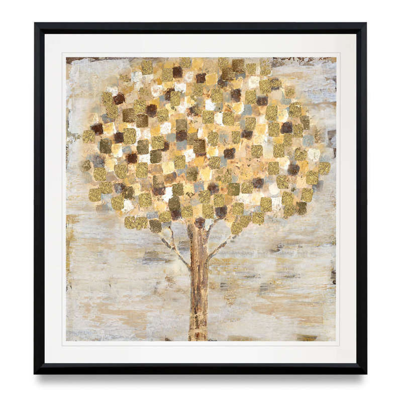 Arbre doré - imprimé, H 17,5 po x l 17,5 po x P 1,5 po, Cadre plastique noir