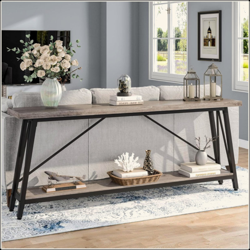 Industrial Sofa Table - Extra Long Entryway Console, Gray