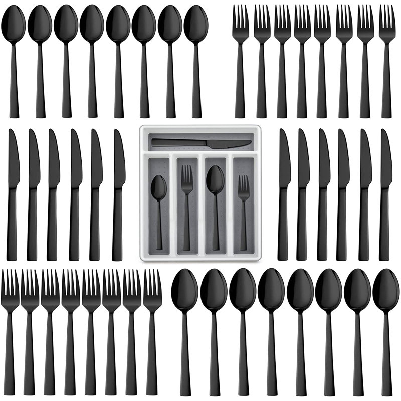 Latitude Run® Valcour Stainless Steel Flatware Set - Service for 12, Black