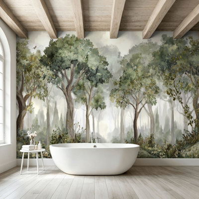 Papier peint adhésif pelez et collez haute définition paysage de forêt, art mural auto-adhésif et amovible
