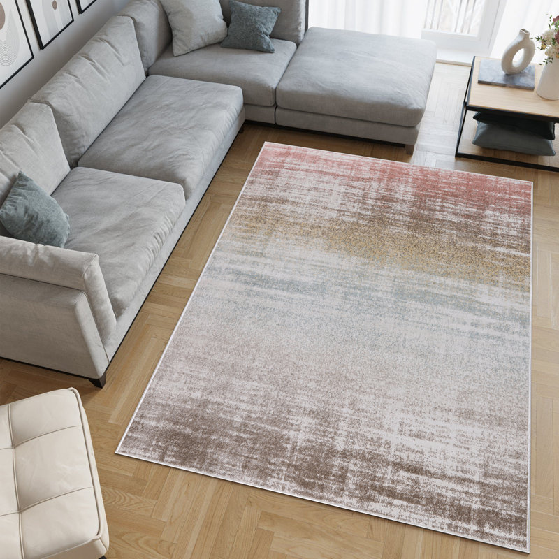 Machine Washable Nash Ivory/Brown Rug, Rectangle 7'10" x 10'