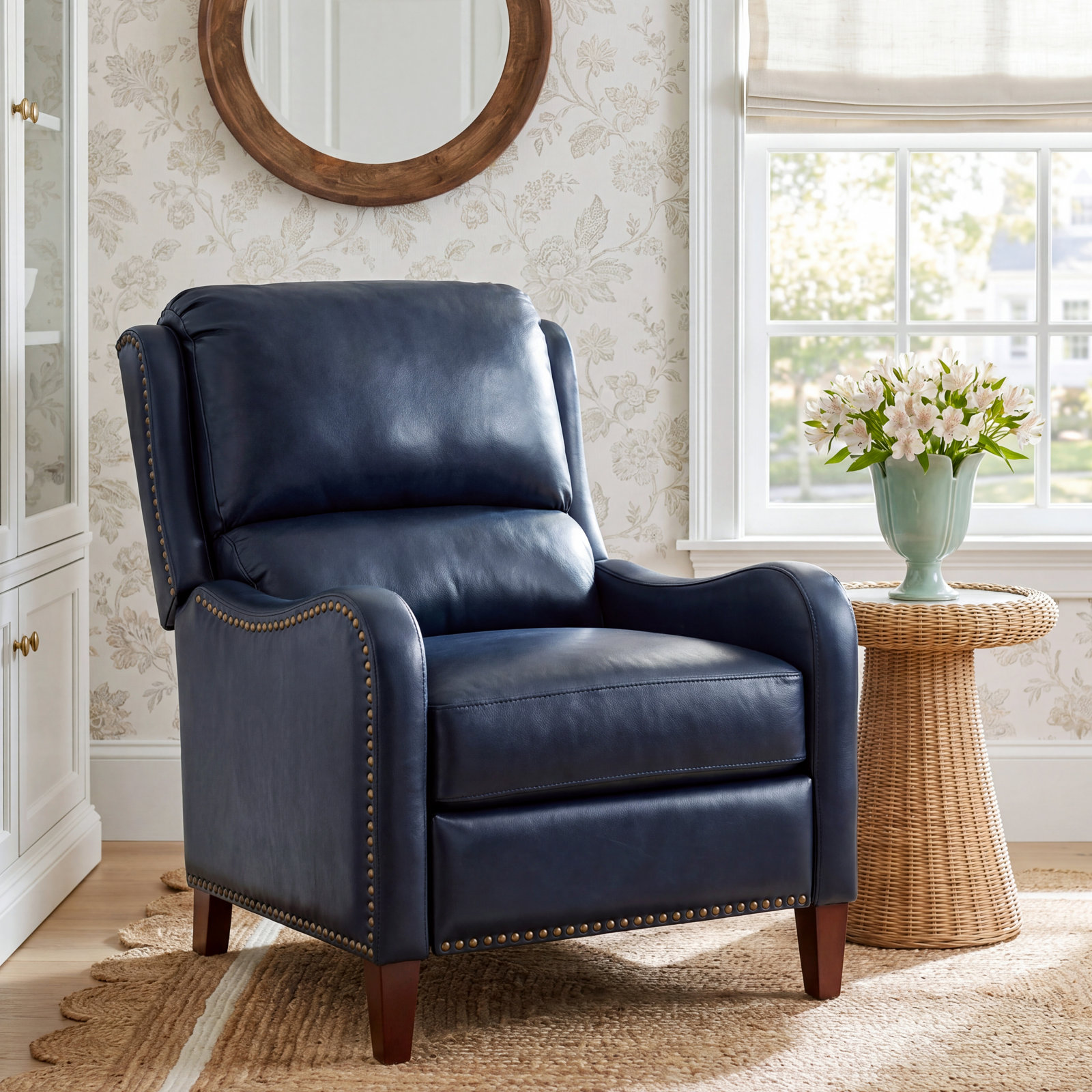 Beecher 29" Genuine Leather Manual Recliner, Navy Genuine Leather