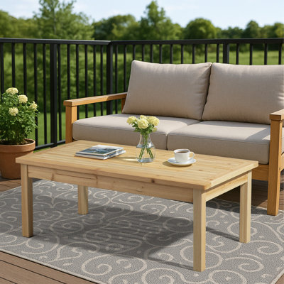 Outdoor Wood Coffee Table, Solid Cedar Farmhouse Patio Table With Slatted Top For Garden Poolside Lawn Backyard Living Room