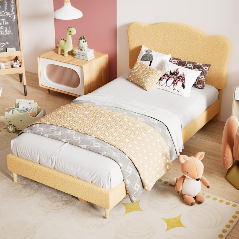 Velvet Bed Frame for Kids with Upholstered Headboard, Wood Slats & Metal Platform, No Box Spring Needed, Easy Assembly, Quiet Design