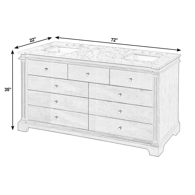Rachelle 72"W Marble 5 Drawer Double Bathroom Vanity, Brown, Brown