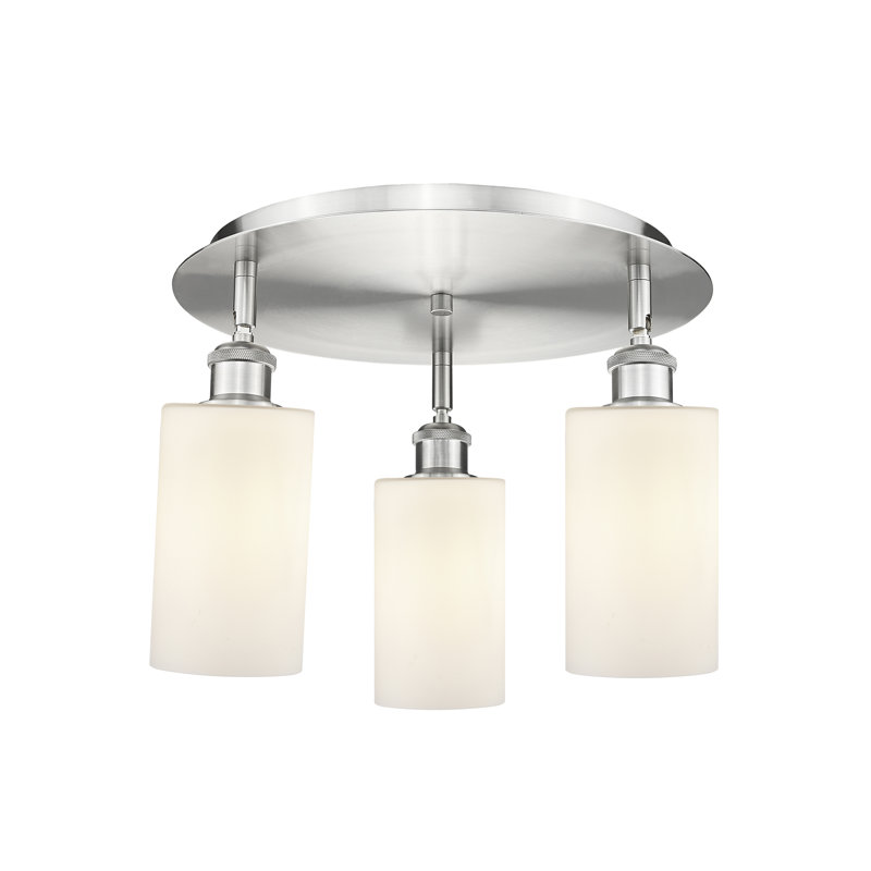Ervine Glass Semi Flush Mount, Matte White, Satin Nickel