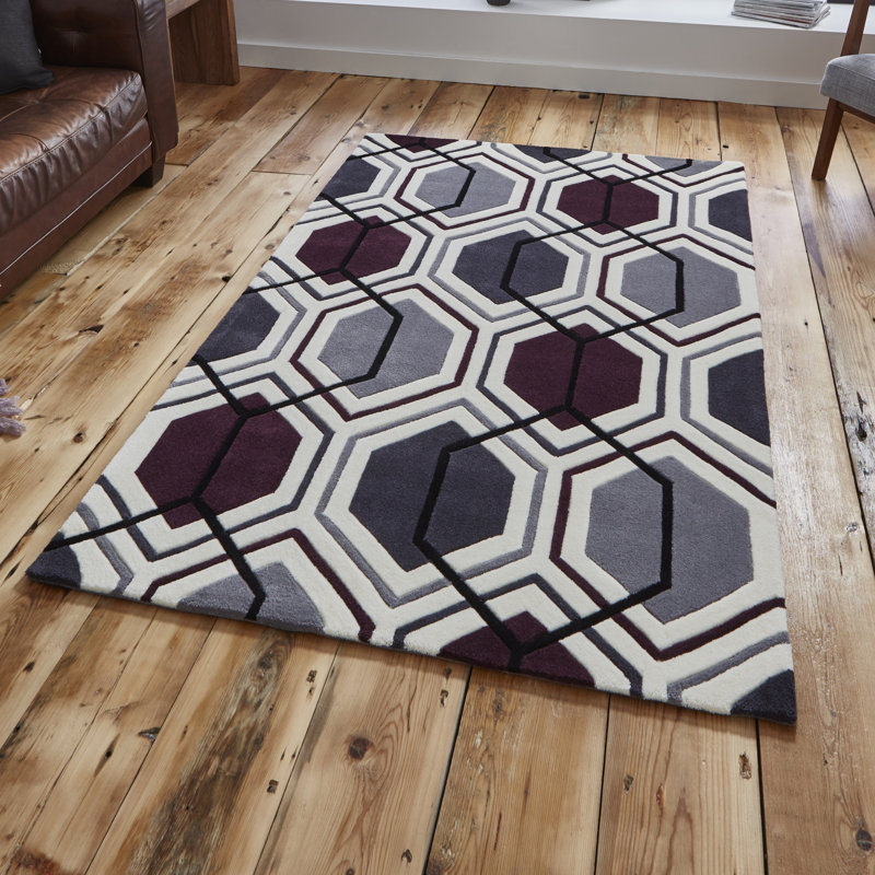 Thrush area rug Hand Tufted Rectangle Cream/Purple, Rectangle 120 x 170cm